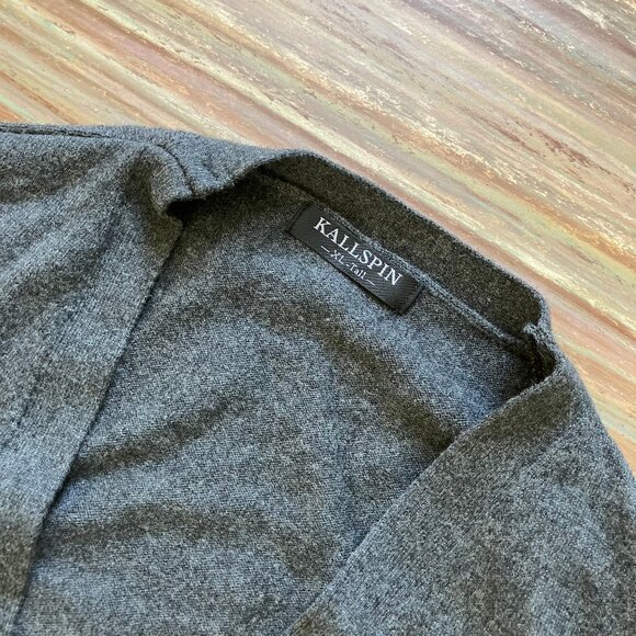 Kallspin V-Neck Button Front Sweater Vest Wool Blend Grey Heather XL Tall - Picture 2 of 3